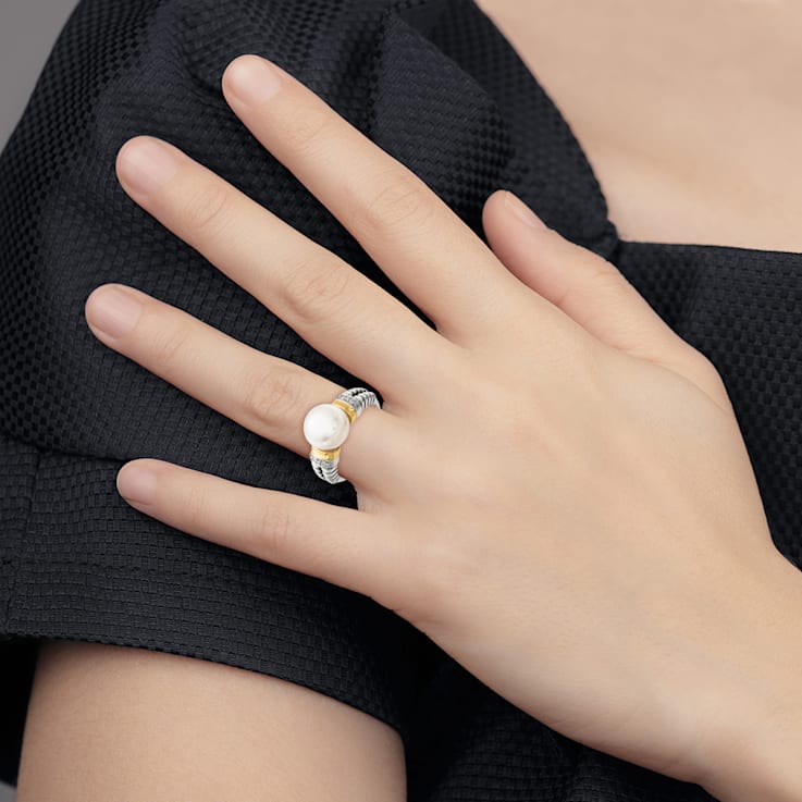 Sterling Silver Antiqued with 14K Accent Diamond and Freshwater Cultured
Pearl Ring