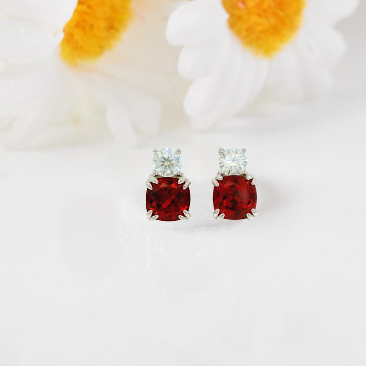 Red Lab Created Ruby Studs Earrings Rhodium over Sterling Silver Earrings