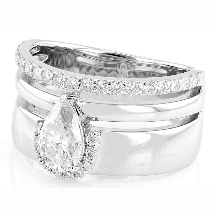 Pear And Round Moissanite Ring In Platinum-Enhanced Sterling Silver