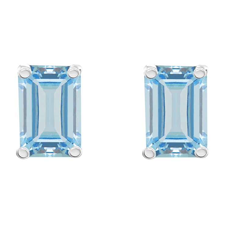 6x4mm Emerald Cut Aquamarine 14k White Gold Stud Earrings