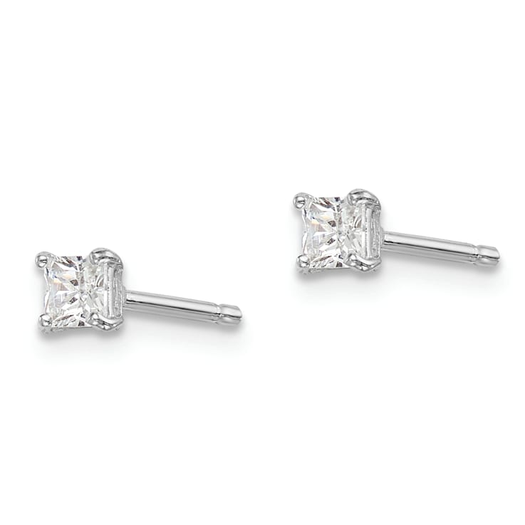 Sterling Silver Rhodium-plated 3mm Square CZ Stud Earrings