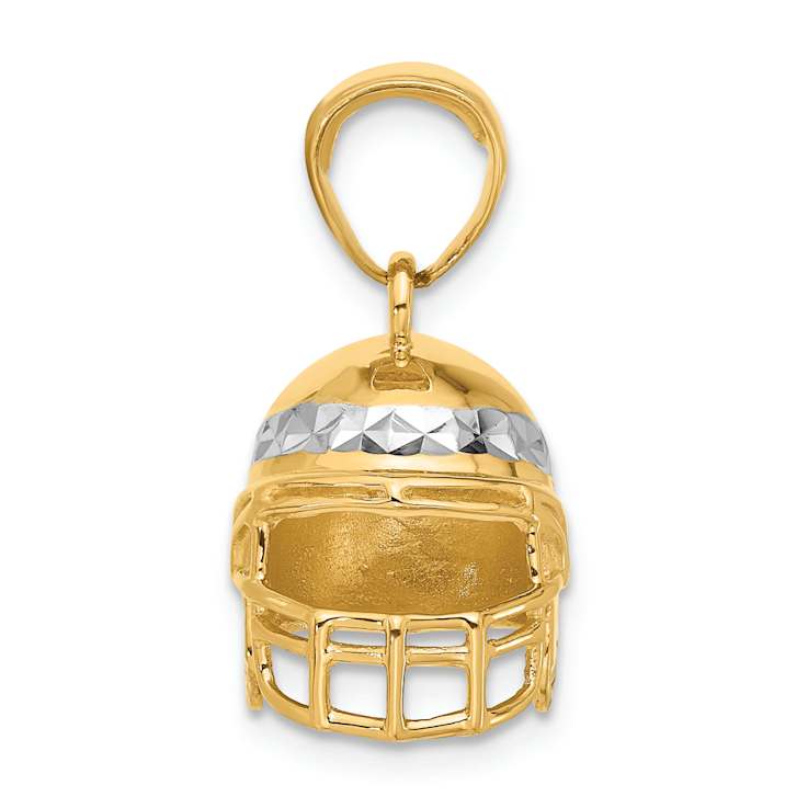 14k Two-tone Gold Diamond-Cut 3D Football Helmet Pendant