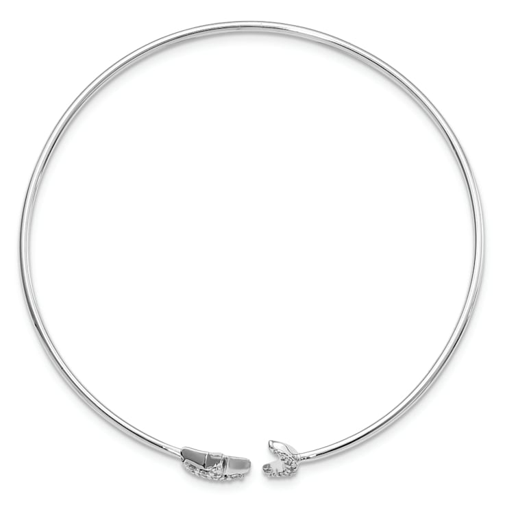 Rhodium Over 14k White Gold Diamond Moon and Star Flexible Cuff Bangle