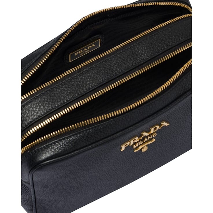 Prada Black Vitello Phenix Leather Double Zip Crossbody Bag 16X0WA