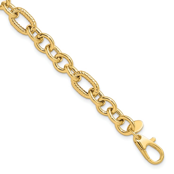 14K Yellow Gold Polished and Textured 7.5-inch Fancy Bracelet