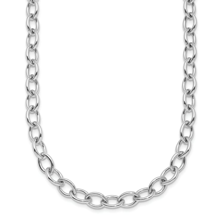 Rhodium Over Sterling Silver 6mm Oval Link 18 inch Chain