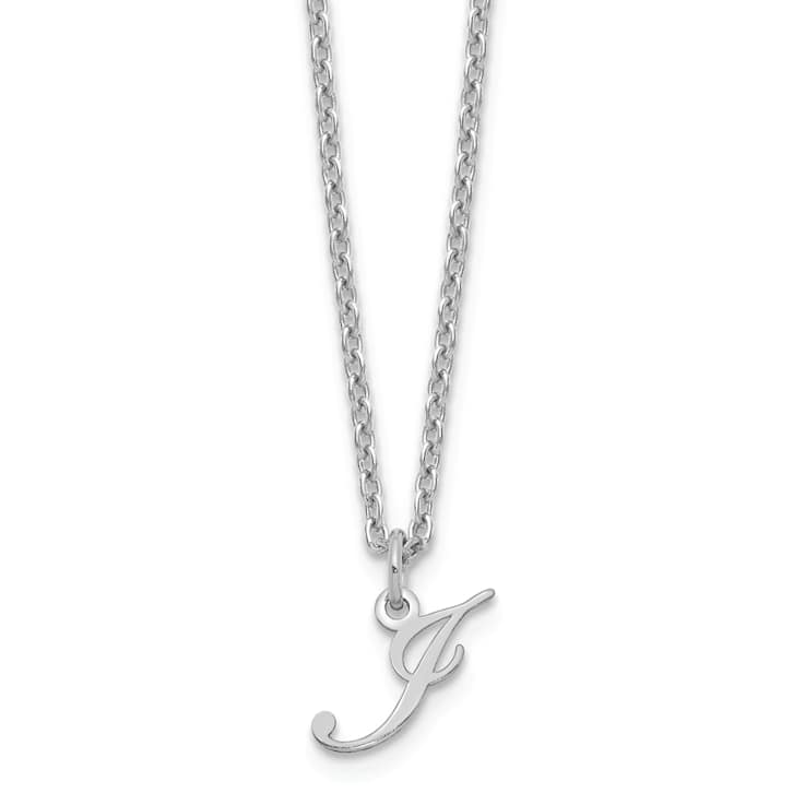 Rhodium Over Sterling Silver Letter J Initial Necklace