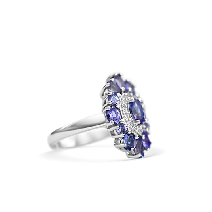 Rhodium Over Sterling Silver Mixed Shape Tanzanite and White Zircon Ring  8.22ctw