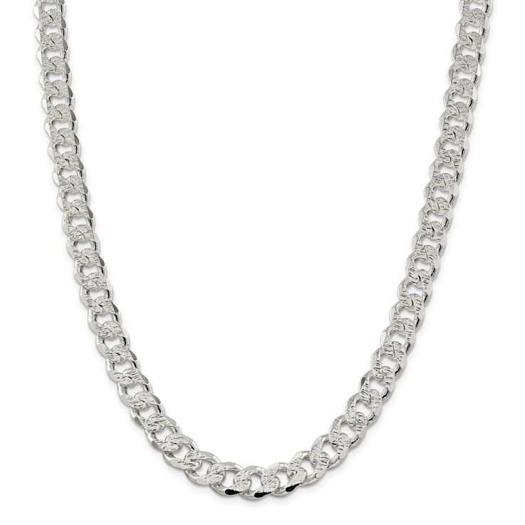 Sterling Silver 10.5mm Pavé Curb Chain