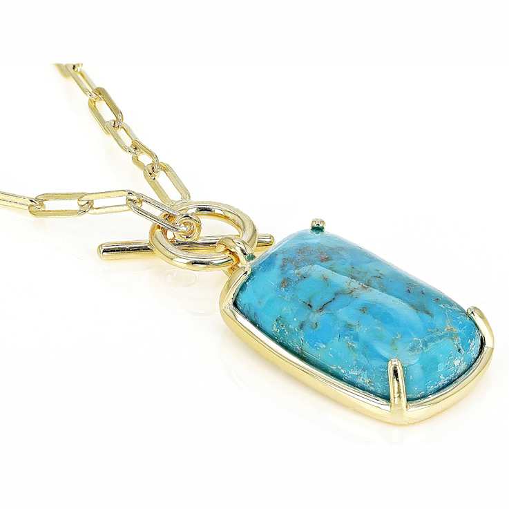 Turquoise Rectangular Cushion Pendant On Paperclip Chain In 18K Gold
Over Sterling Silver