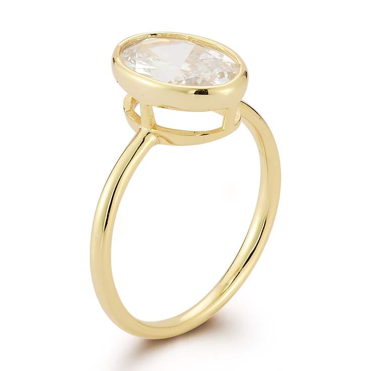 Rachel Zoe Oval CZ Solitaire Ring in 14K Gold Over Sterling Silver