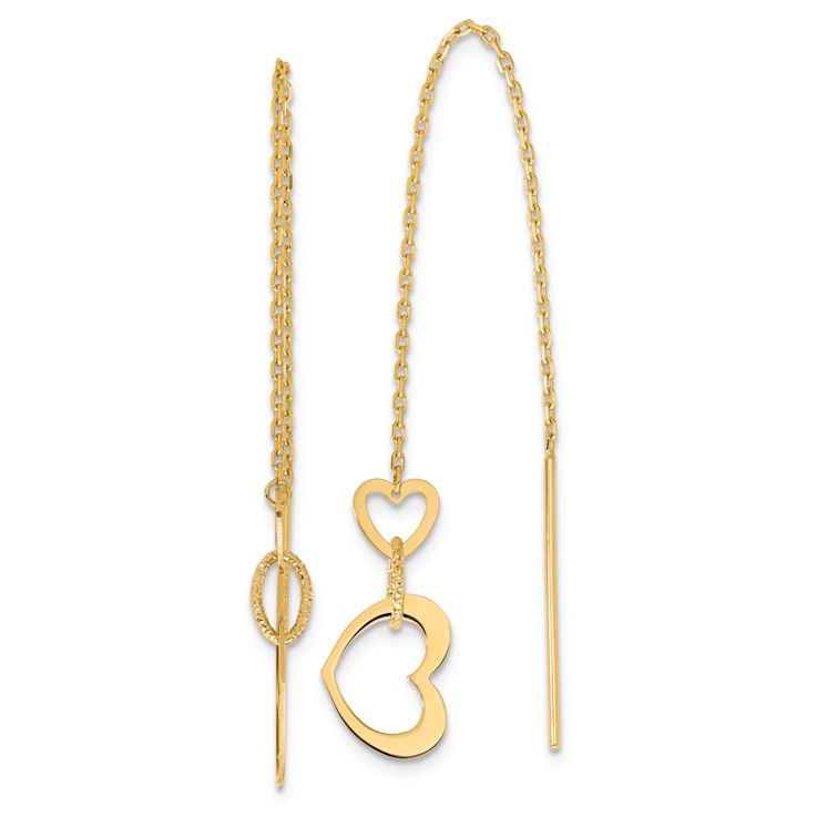 14k Yellow Gold Polished Hearts Dangle Earrings