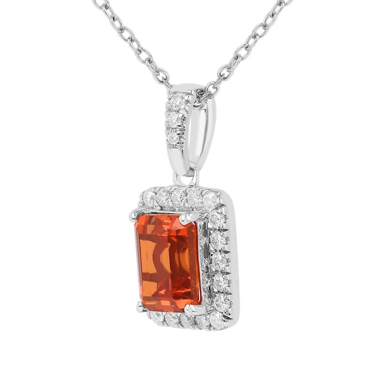 Peach Orange Lab Created Padparadscha Sapphire and Moissanite Sterling
Silver Necklace with chain