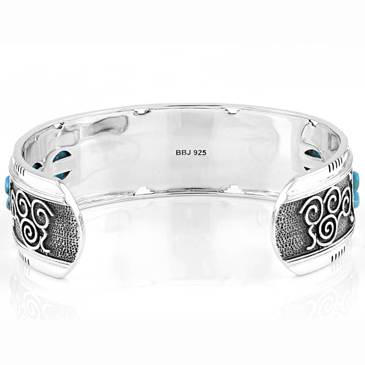 Turquoise Inlay Oxidized Cuff Bracelet In Sterling Silver