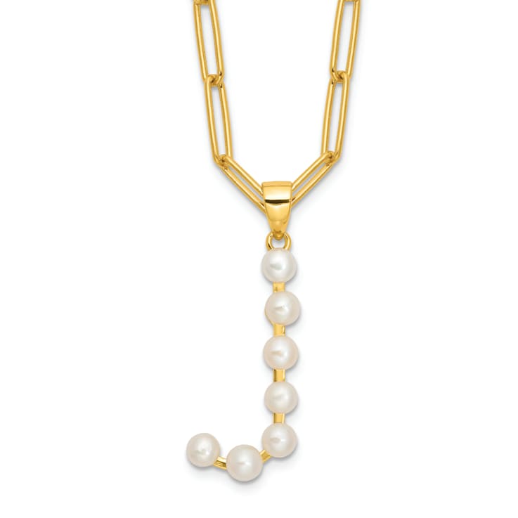 Gold Tone Sterling Silver 3-5.5mm Freshwater Cultured Pearl LETTER J
18-inch Necklace