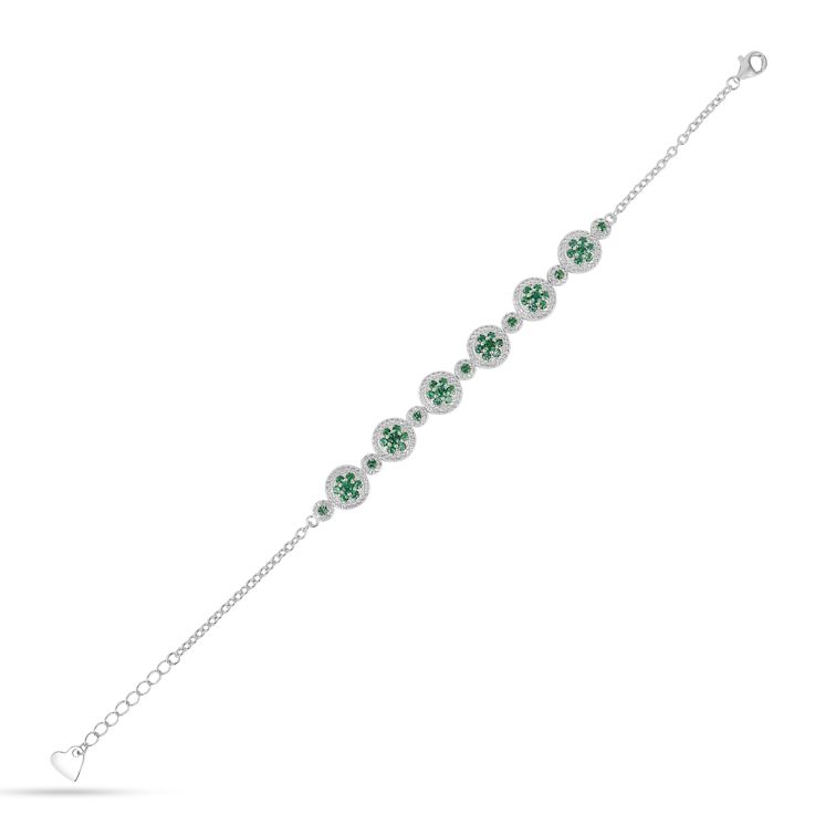 Green Lab Created Emerald and Lab Created White Sapphire Halo Rhodium
Over Sterling Silver Bracelet