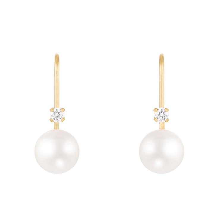 14k Yellow Gold Leverback Earring with 6mm Freshwater Pearl and .06CT DTW