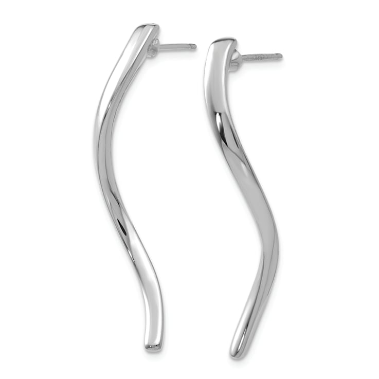 Rhodium Over 14K White Gold Long Curled Dangle Earrings