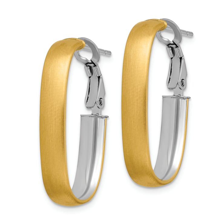 14K Yellow Gold and Rhodium Over 14K Yellow Gold 1 1/8" Polished
Satin Oval Hoop Earrings