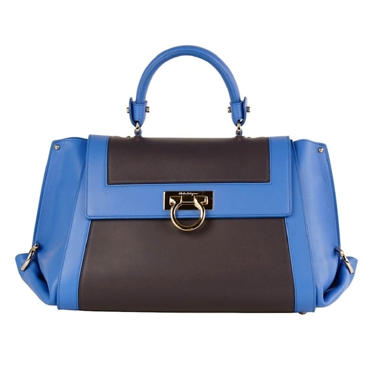 Ferragamo Sofia Calf Blue Fumee Blue Grey Medium Handbag 12P3TA
