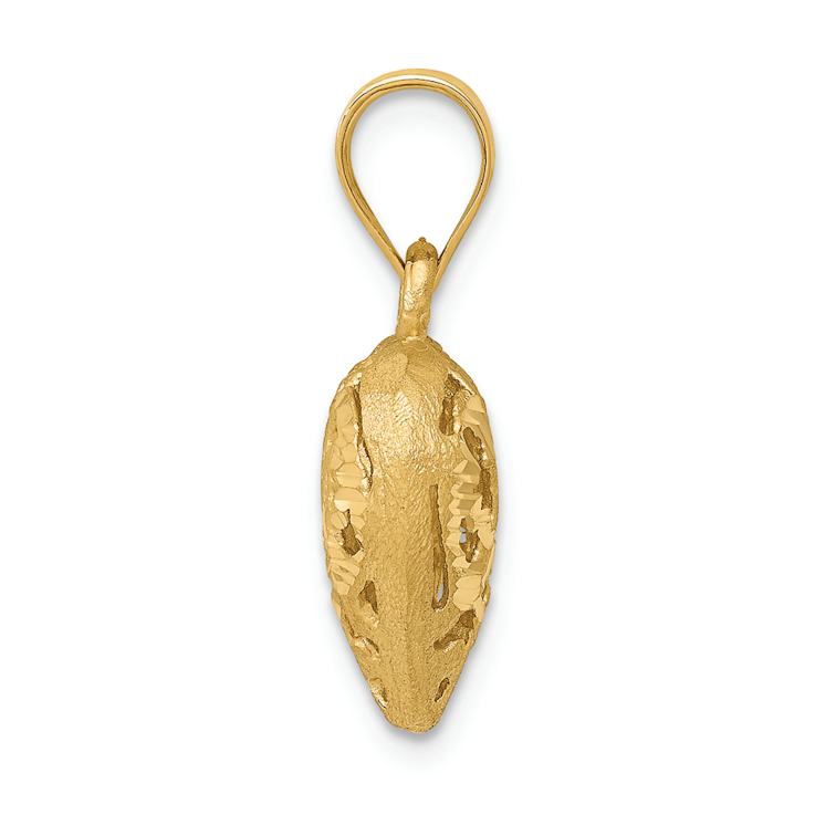 14k Yellow Gold Polished and Brushed 3D Filigree Puffed Heart Pendant