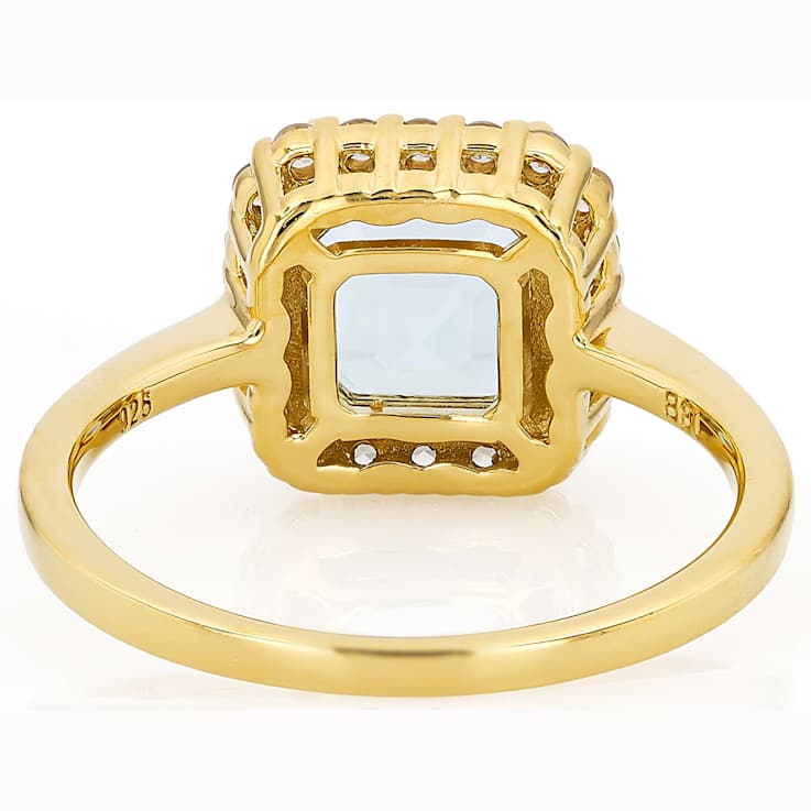 Blue Topaz Square Octagonal And White Zircon Ring In 18K Gold Over
Sterling Silver 3.04ctw