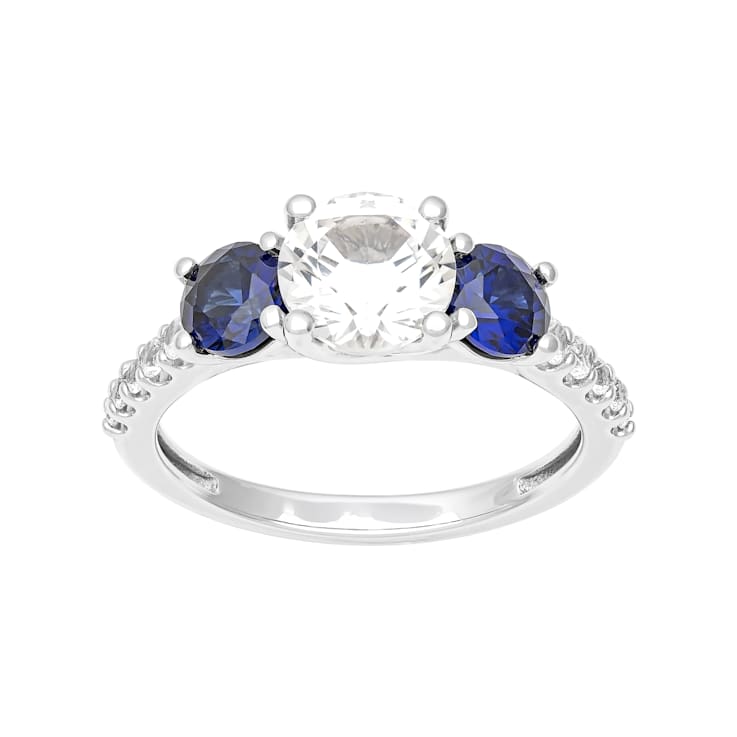 Lab-Created Blue And White Sapphire Three-Stone Ring In Sterling Silver