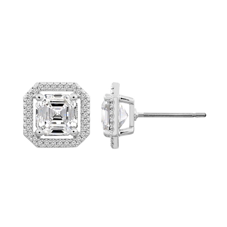 White Cubic Zirconia Platinum Over Sterling Silver Asscher Cut Earrings 4.30ctw