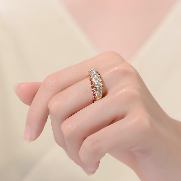 Ruby Color CZ Cocktail Ring In 14K Gold Over Sterling Silver