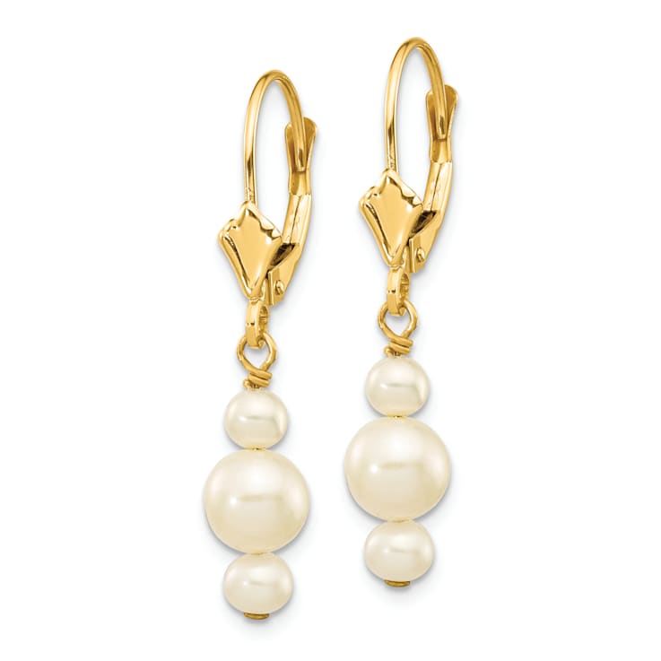 10k Yellow Gold 3-3.5mm and 5-5.5mm Semi-Round Freshwater Cultured Pearl
Dangle Earrings