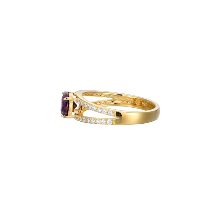 Purple And White Cubic Zirconia 18K Gold Over Sterling Silver Ring 2.41ctw
