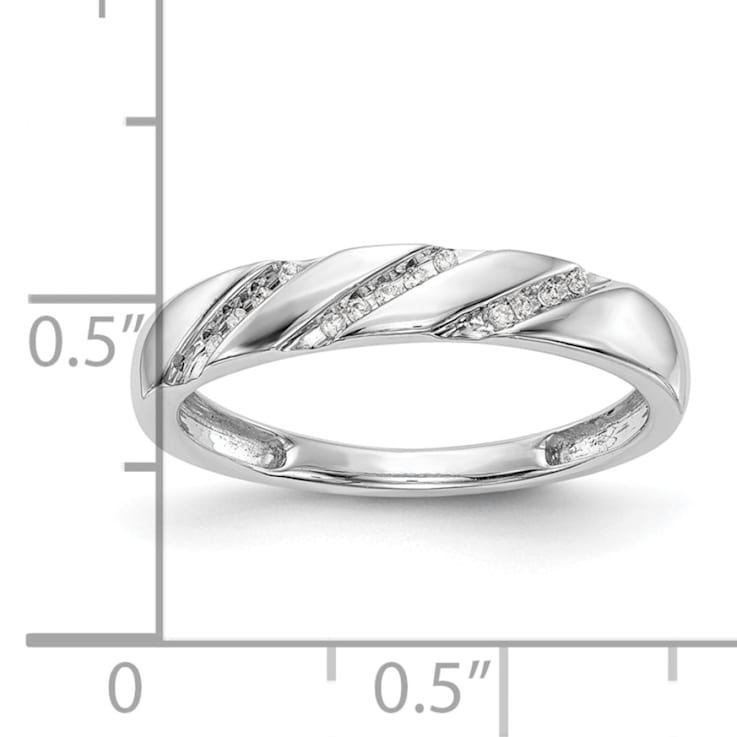 Rhodium Over 14K White Gold Diamond Trio Ladies Wedding Band 0.05ctw