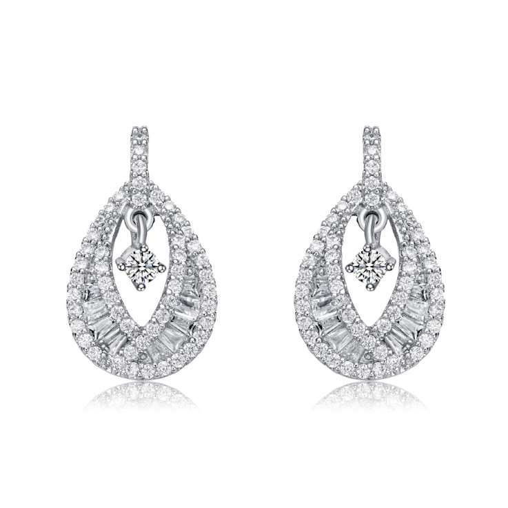 CZ Pear Shape Drop Earrings In Sterling Silver