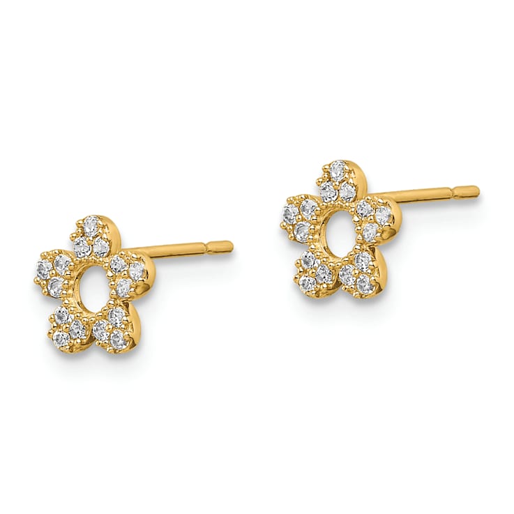 14K Yellow Gold Children's 6.8mm Flower Stud Earrings with Cubic Zirconia