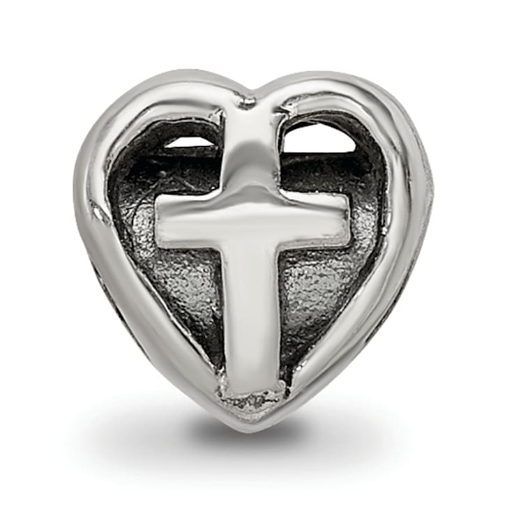 Sterling Silver Heart with Cross Bead