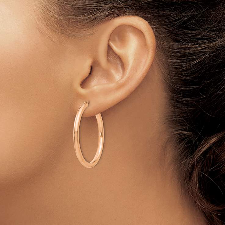 14k Rose Gold Polished 1 3/8" Endless Tube Hoop Earrings