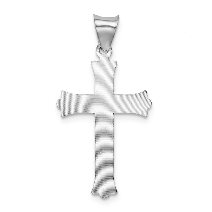 Rhodium Over 14k White Gold Diamond-Cut Crucifix Pendant
