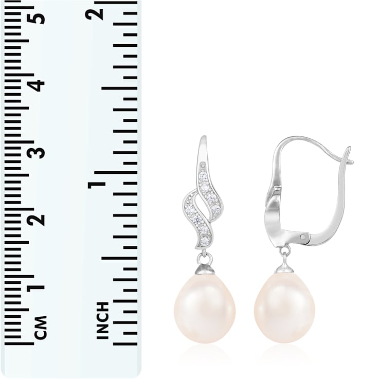 7-7½mm White Cultured Freshwater Pearl and Cubic Zirconia Rhodium Over
Sterling Silver Earrings