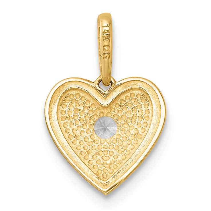 14K Yellow Gold Polished and Textured Cubic Zirconia Floral Heart Pendant