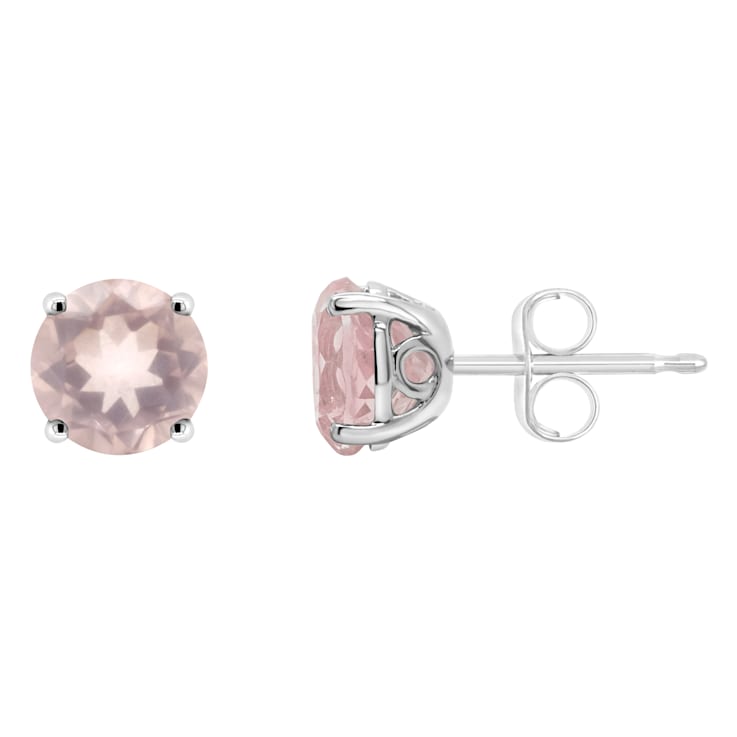 6mm Round Rose Quartz Rhodium Over Sterling Silver Stud Earrings