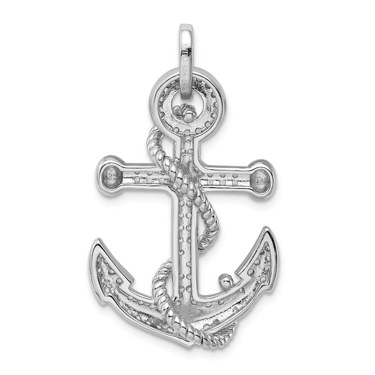 Rhodium Over Sterling Silver Cubic Zirconia Anchor Pendant