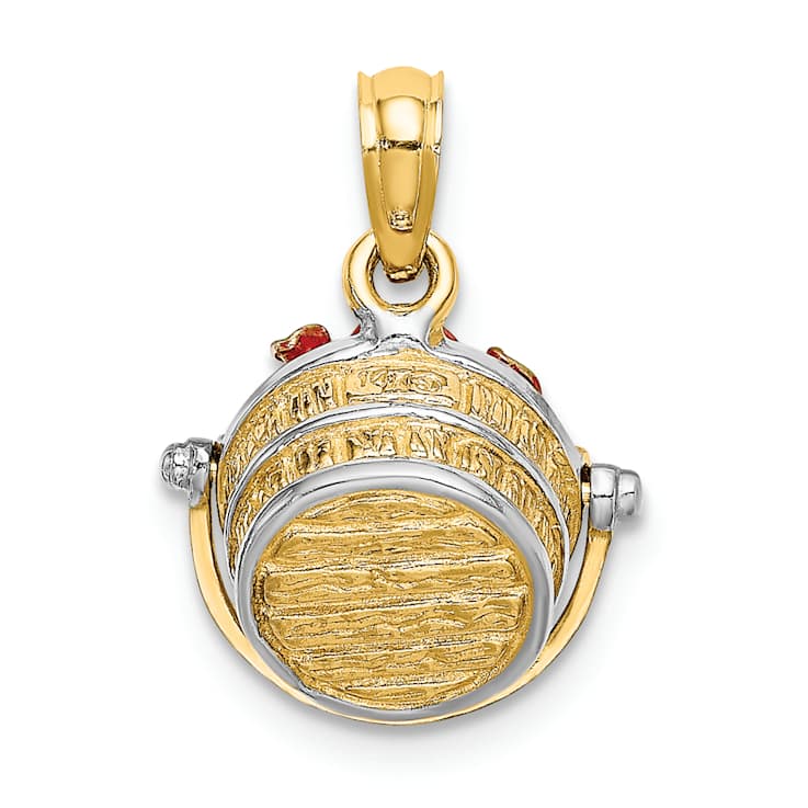 14K Two-tone Gold  3D Textured Multi-Color Enamel Apple Basket Charm