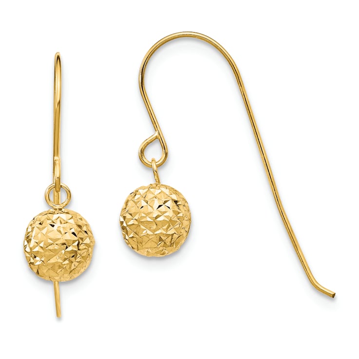 14K Yellow Gold Diamond-Cut Bead Dangle Earrings