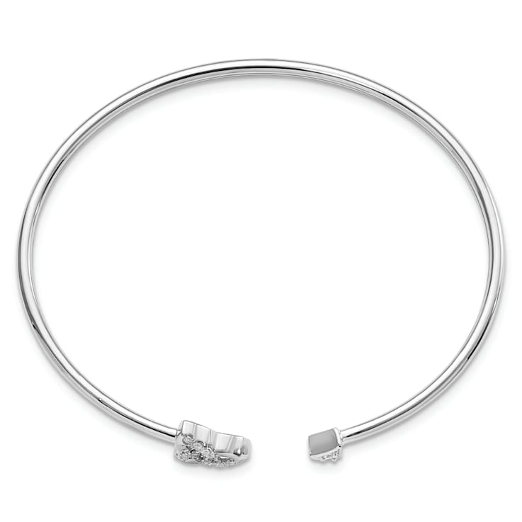 Rhodium Over 14k White Gold Diamond Celtic Knot Cuff Bangle