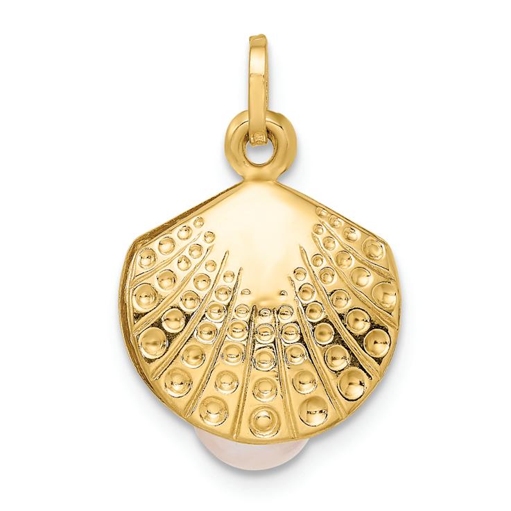 14k Yellow Gold Childrens Polished and Textured Freshwater Cultured
Pearl Clam Pendant