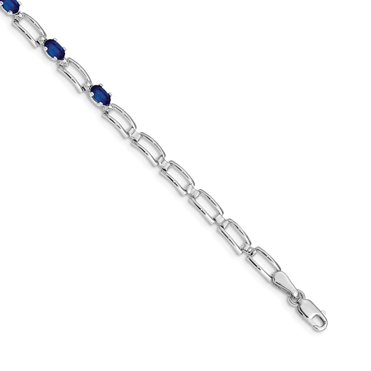 Rhodium Over 14k White Gold Sapphire Bracelet