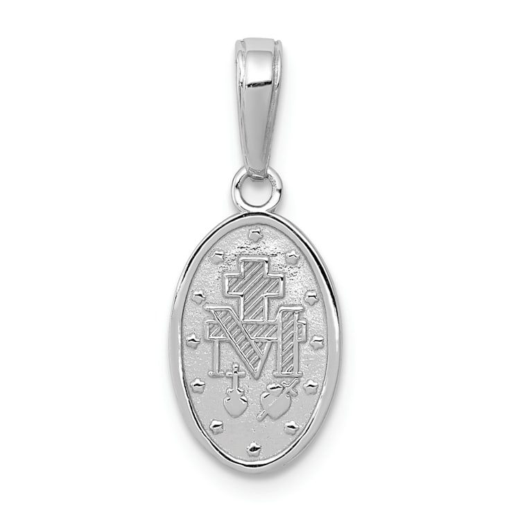 Rhodium Over 14K White Gold Miraculous Medal Charm