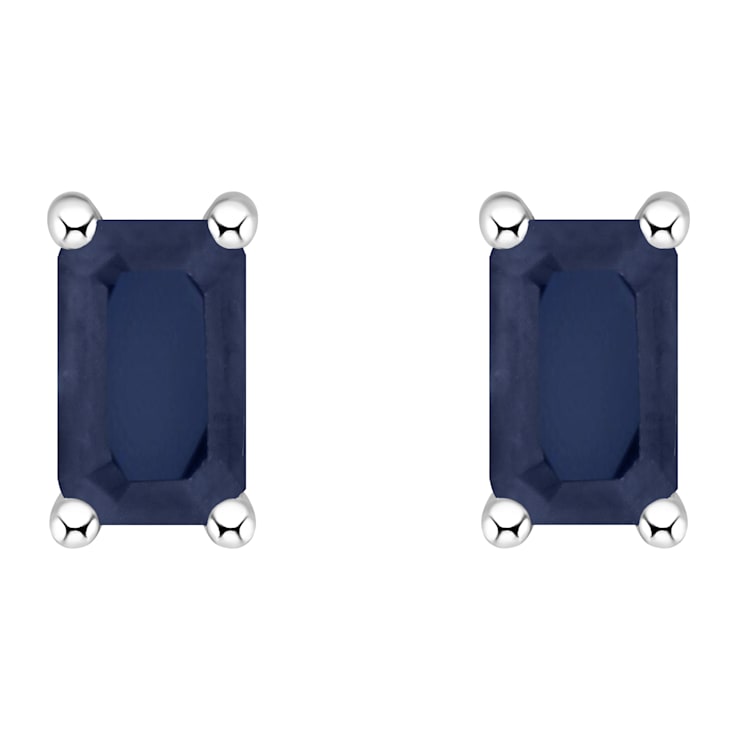 5x3mm Emerald Cut Sapphire 14k White Gold Stud Earrings