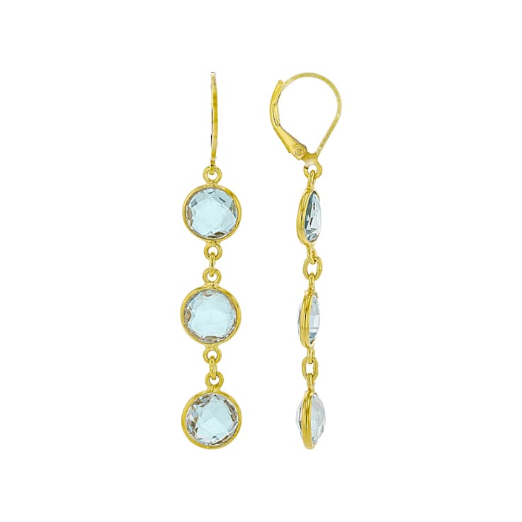 Blue Topaz Round Dangle Earrings In 18K Gold Over Sterling Silver 14.00ctw