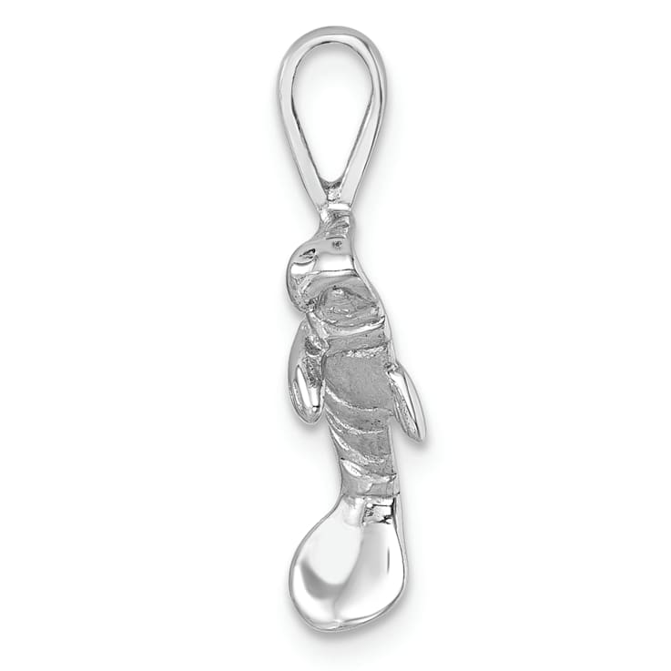 Rhodium Over Sterling Silver Polished Manatee Pendant